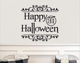 Happy Halloween 31 October Holiday Vinyl Lettering Wall Decal Sticker Home Decor Decals Craft Gift Bats