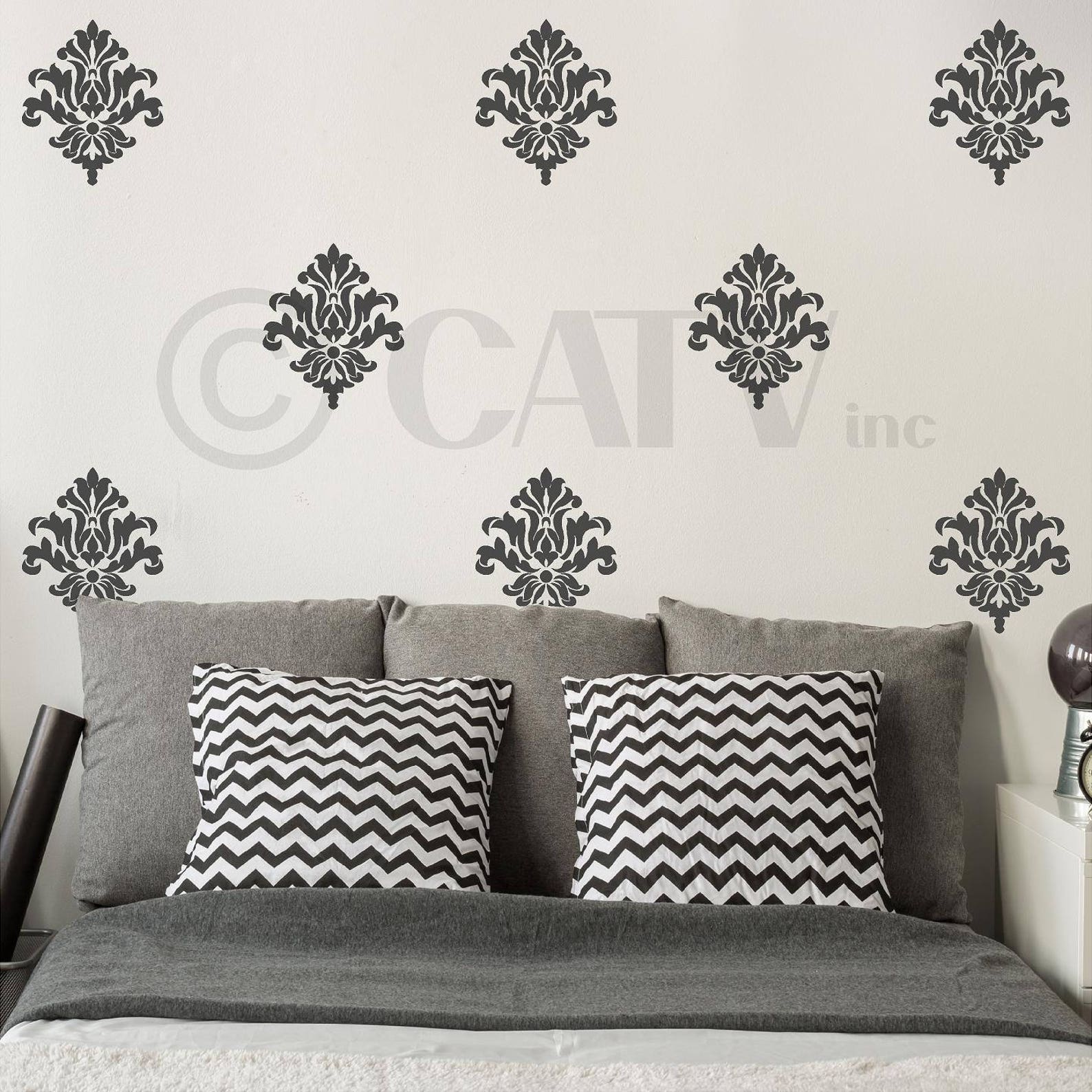 Damask Wall Decals Vinyl Wall Pattern Decal Sticker Wall Art Etsy