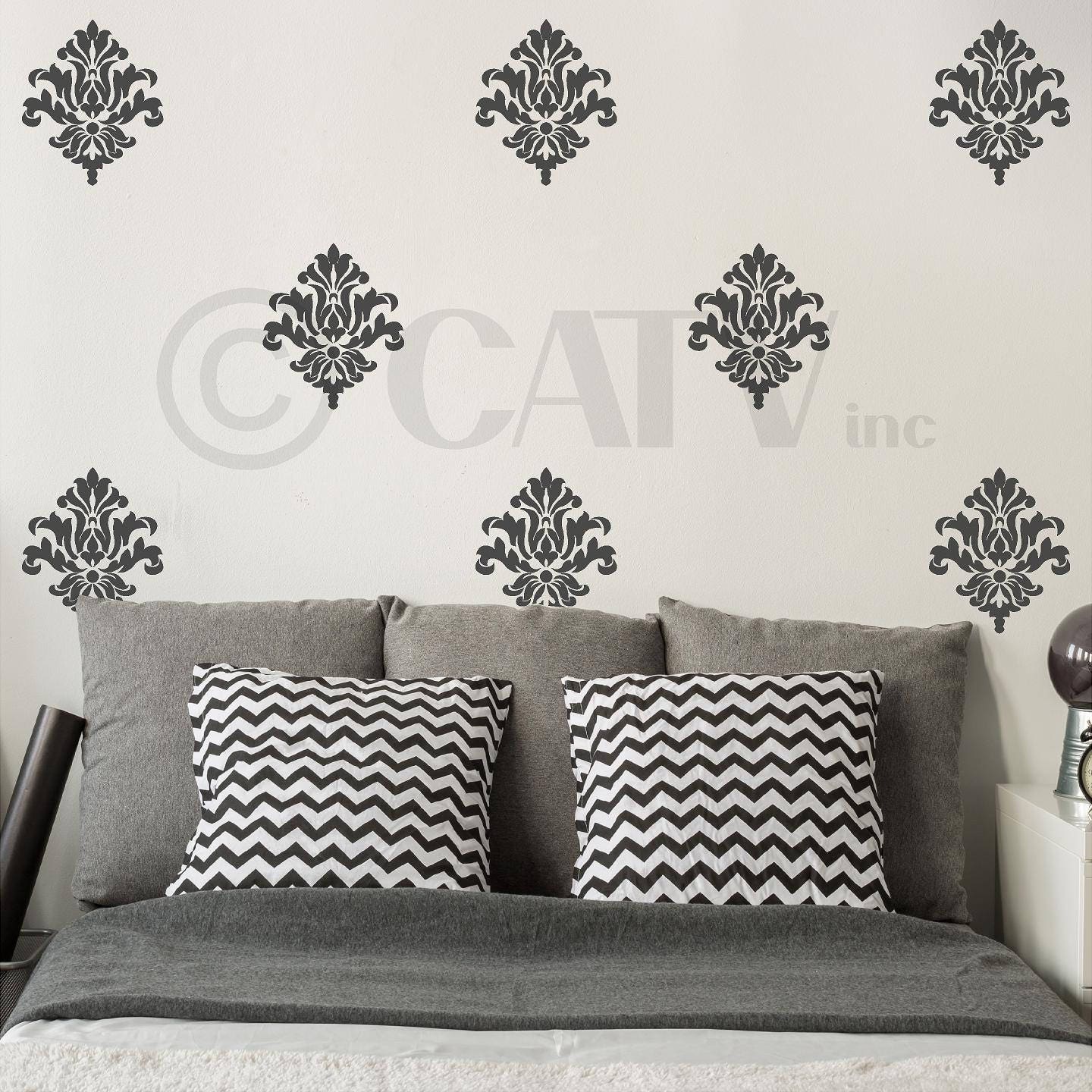 Damask Wall Decals Vinyl Wall Pattern Decal Sticker Wall Art Etsy
