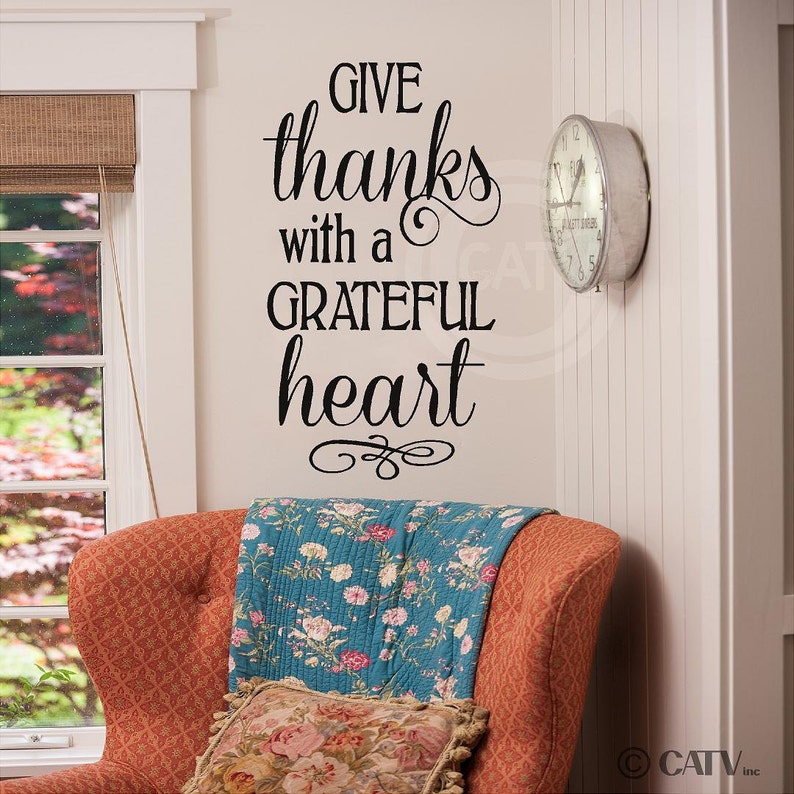 Give Thanks with a Grateful Heart Thanksgiving Farmhouse Holiday Vinyl Lettering Wall Decal Sticker Home Decor image 2