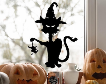 Spooky Black Cat M Silhouette Decal Sign Bats Halloween - Etsy