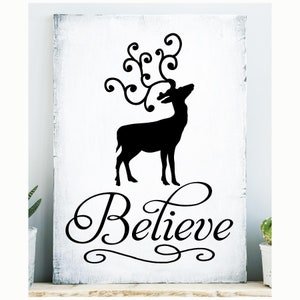 Reindeer Believe Christmas Holiday Vinyl Lettering Wall Decal Sticker Home Decor Crafts