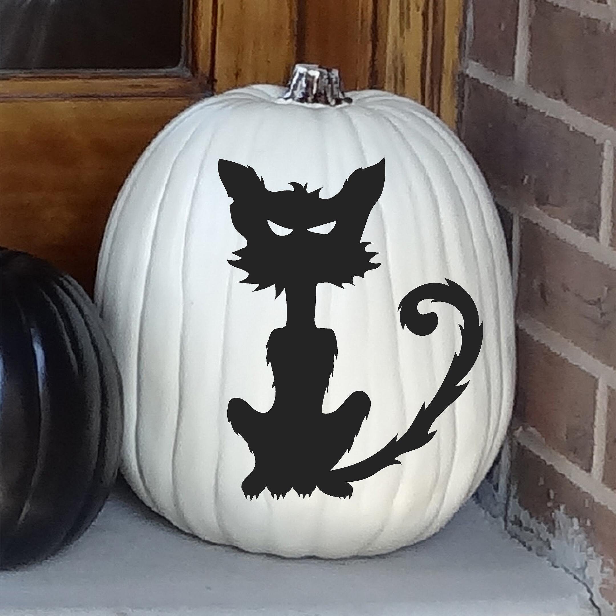 Scary Black Cat (R) Silhouette Decal Sign Bats Halloween Holiday Vinyl ...