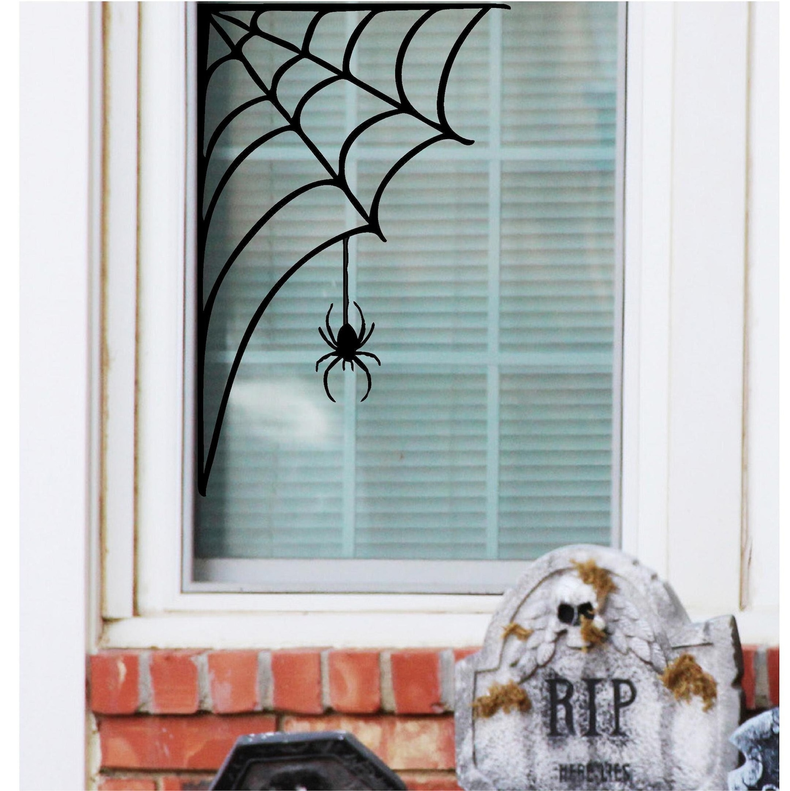 Corner Spider Web With Spider Decal Sign Bats Halloween | Etsy