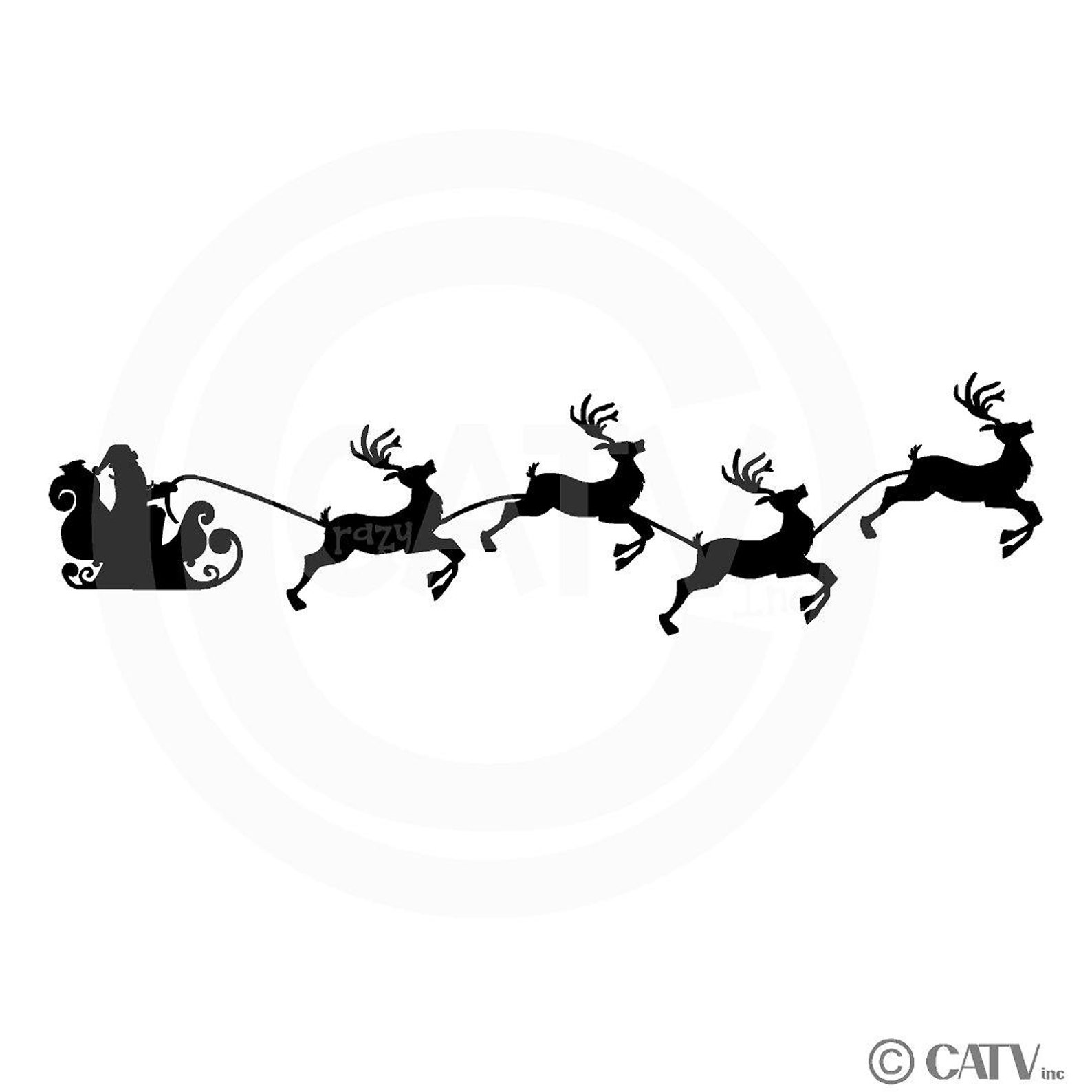 Santa's Sleigh With Reindeer Silhouette Rudolph Christmas Etsy