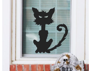 Scary Black Cat (R) Silhouette Decal Sign Bats Halloween Holiday Vinyl Lettering Wall Decal Sticker Home Decor Decals Craft Gift Bats