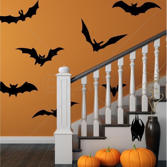 Set of 8 Extra Large Bats Scary Halloween Holiday Vinyl Wall Decals Stickers Prank Party Home Decor