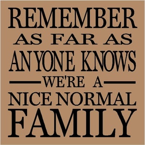 T111 Remember As Far As Anyone Knows We're A Nice Normal Family vinyl wall decals lettering sayings quote stickers image 2