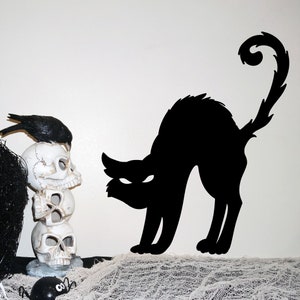 Black Cat (O) Silhouette Decal Sign Bats Halloween Holiday Vinyl ...