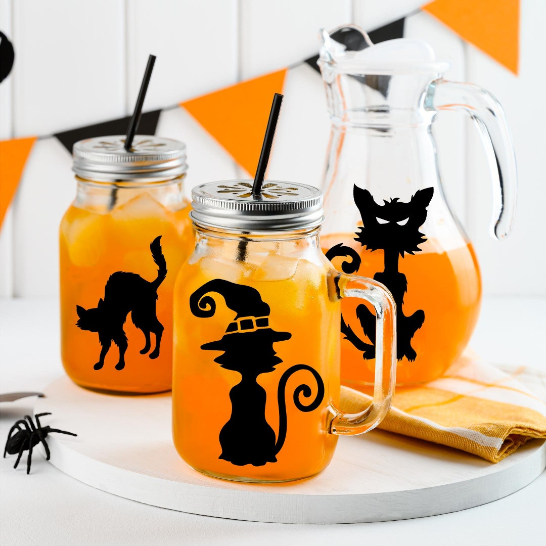 Assorted Black Cat Decals Witch Hat Decal Sign Bats Halloween Holiday ...