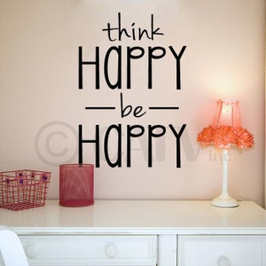 Think happy be happy vinyl lettering wall quote self adhesive sticker decal image 2