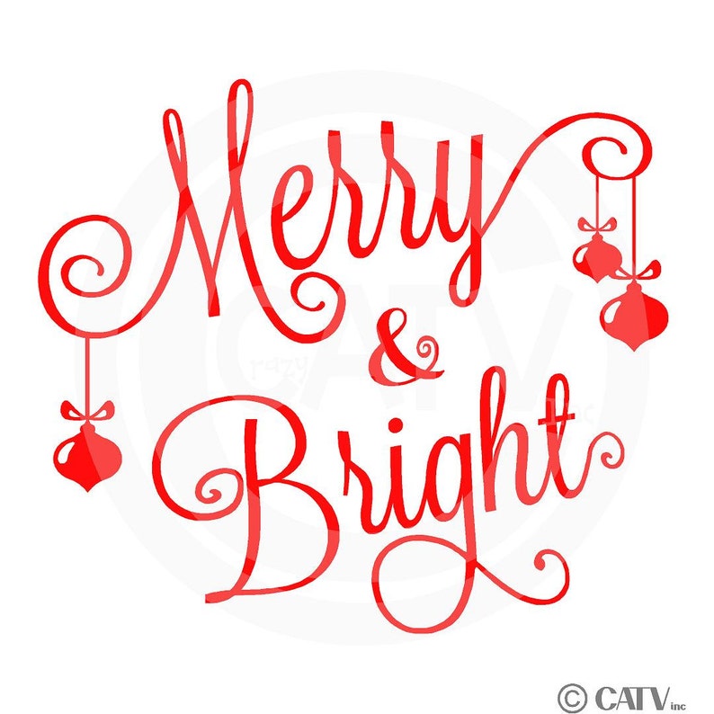 Merry & Bright all cursive with 3 ornaments Christmas Decals | Etsy