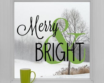 Merry & Bright Christmas Decals Holiday Vinyl Lettering Wall Decal Sticker Home Decor