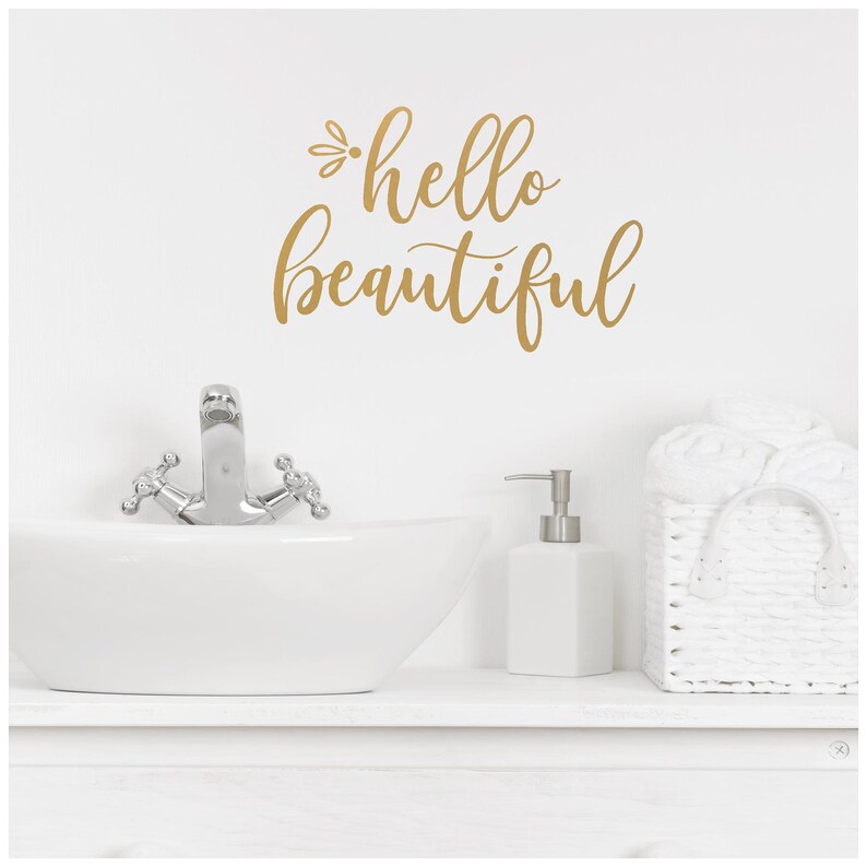 Hello Beautiful Cursive Lettering Motivational Quote Vinyl Lettering Wall Decal Removable Sticker Laptop Words