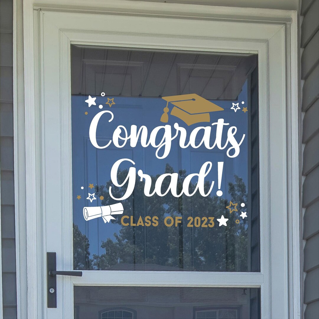 Congrats Grad Class of 2024 Graduation Cap Car Decorating Kit School Colors Decal Stickers Vinyl