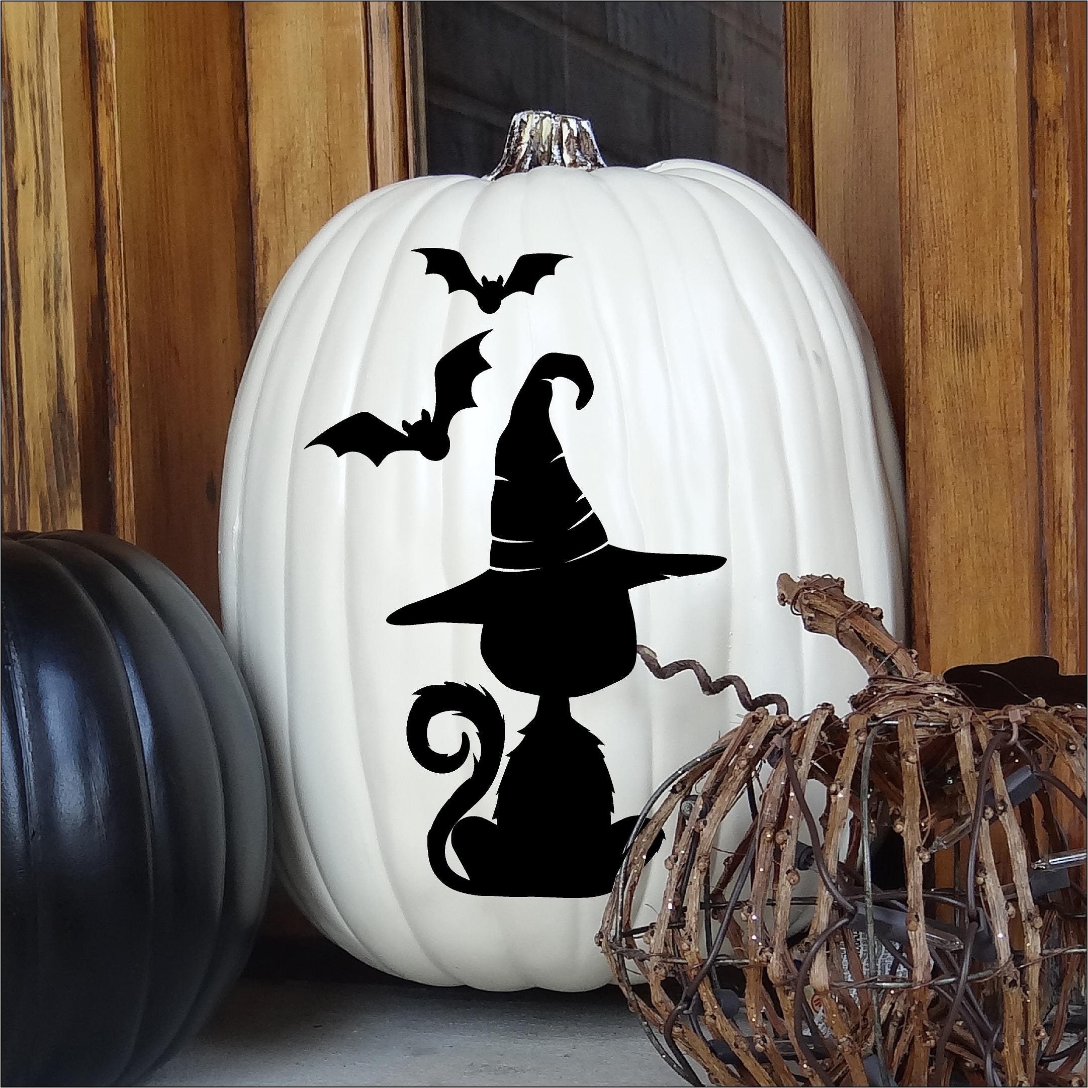 Black Cat With Witch Hat Decal Sign Bats Halloween Holiday Vinyl ...