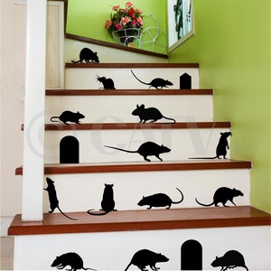 Rats Mice set of 17 with Mouse Door Hole Halloween Holiday Vinyl Wall Decals Sticker Home Decor Spooky Prank