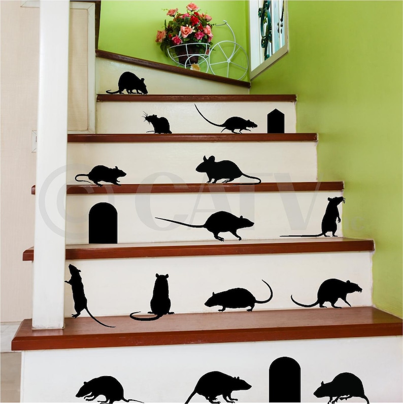 Rats (Mice) with Mouse Door Holes Halloween Decor Vinyl Wall Decals Sticker Spooky Funny Prank image 1