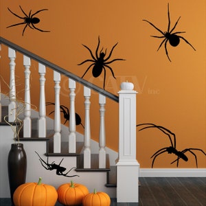 Set of 6 EXTRA Large Spider Scary Halloween Holiday Vinyl Wall Decals Stickers Prank Party Home Decor