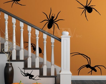 Set of 6 EXTRA Large Spider Scary Halloween Holiday Vinyl Wall Decals Stickers Prank Party Home Decor