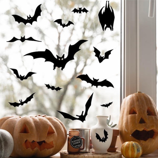 Assorted Bats Set of 14-30 - 4 sets to choose from Scary Halloween Holiday Vinyl Wall Decals Prank Party Home Decor Bat Stickers Decor