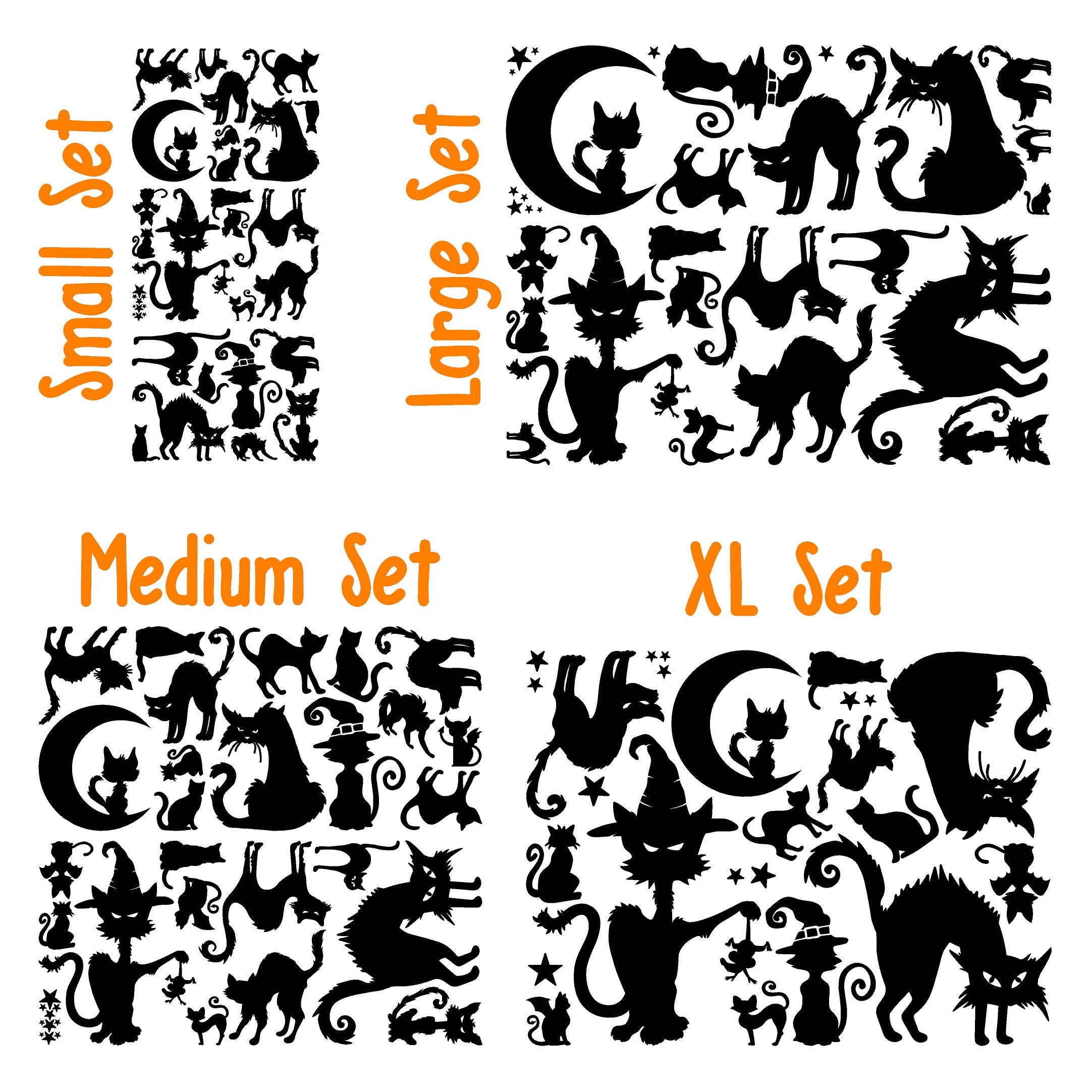 Assorted Black Cat Decals Witch Hat Decal Sign Bats Halloween Holiday ...