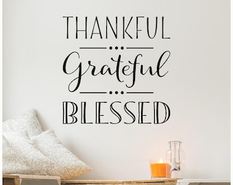 Thankful Grateful Blessed Thanksgiving Holiday Vinyl Lettering decals Wall Decal Sticker Home Decor Super Saturday Crafts fall decals