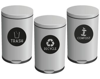 Recycle, Trash and or Compost Garbage Can Label Vinyl lettering wall decal sticker