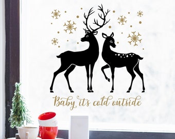 Baby it's cold outside with deer and snowflakes Christmas Holiday Vinyl Lettering Wall Decal Sticker Home Decor Decals Craft Gift Bags