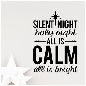 Silent Night Holy Night All is Calm All is Bright Christmas Holiday Vinyl Lettering Wall Decal Sticker Home Decor