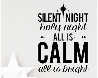 Silent Night Holy Night All is Calm All is Bright Christmas Holiday Vinyl Lettering Wall Decal Sticker Home Decor