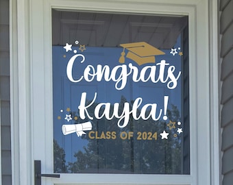 Congrats (Your name) Class of (YEAR) 2024 Graduation Cap School Colors Decal Stickers Vinyl Wall Decals Car Decal Senior Graduate laptop