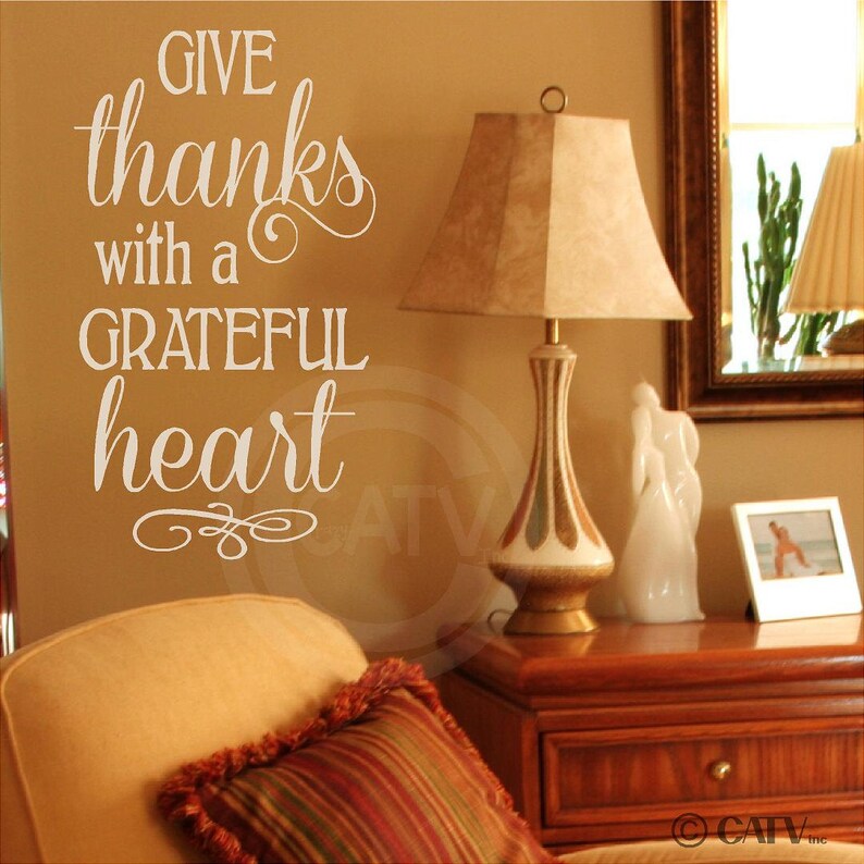 Give Thanks with a Grateful Heart Thanksgiving Farmhouse Holiday Vinyl Lettering Wall Decal Sticker Home Decor image 3