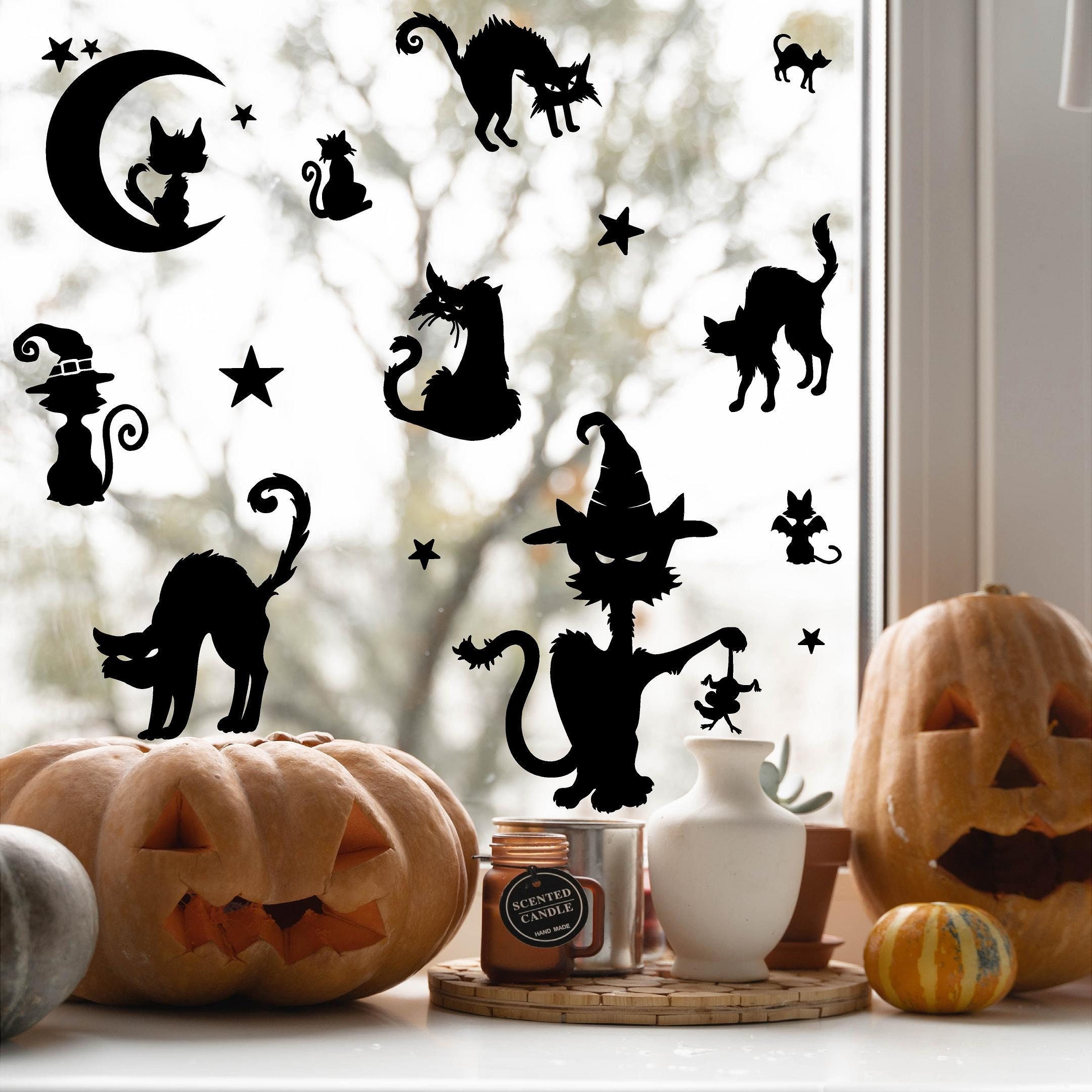 Assorted Black Cat Decals Witch Hat Decal Sign Bats Halloween Holiday ...
