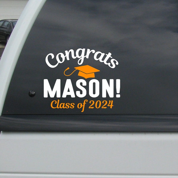 Congrats, Graduation Cap, Custom Name and Class of (Your Year) Stickers Vinyl Wall Decals Car Decal Senior 2024 Graduate School sticker