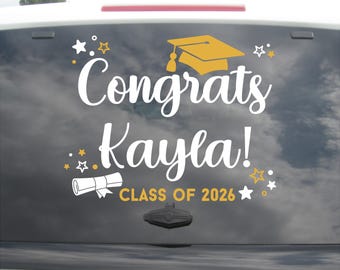 Congrats (Your name) Class of (ANY YEAR) 2026 Graduation Cap School Colors- Stickers Vinyl Wall Decals Car Decal Senior Graduate laptop