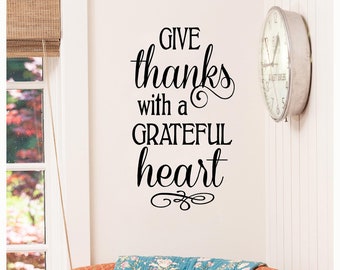 Give Thanks with a Grateful Heart Thanksgiving Farmhouse Holiday Vinyl Lettering Wall Decal Sticker Home Decor
