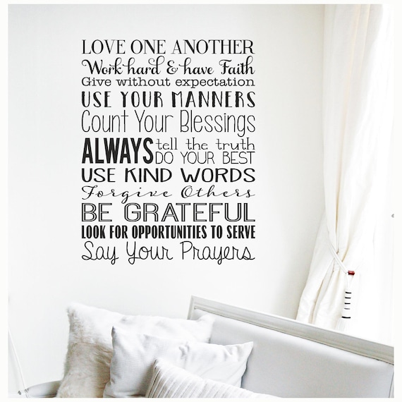 FAMILY RULES BE THANKFUL Home Quote Wall Decal Sticker Words Vinyl Art 36/"