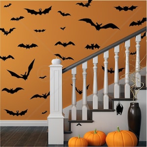 Set of 28+ Large Bats Scary Halloween Holiday Vinyl Wall Decals Stickers Prank Party Home Spooky Decor