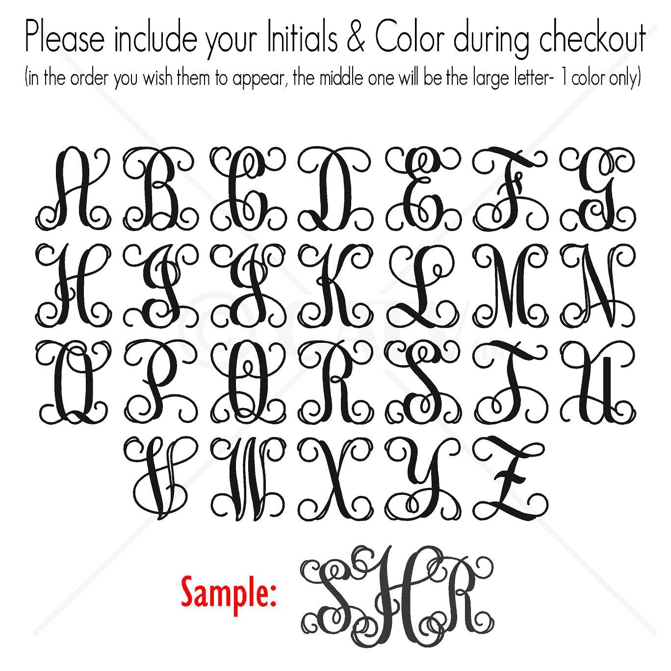 Custom 3 Initial Monogram SOLID FONT Vinyl Decal Lettering Etsy