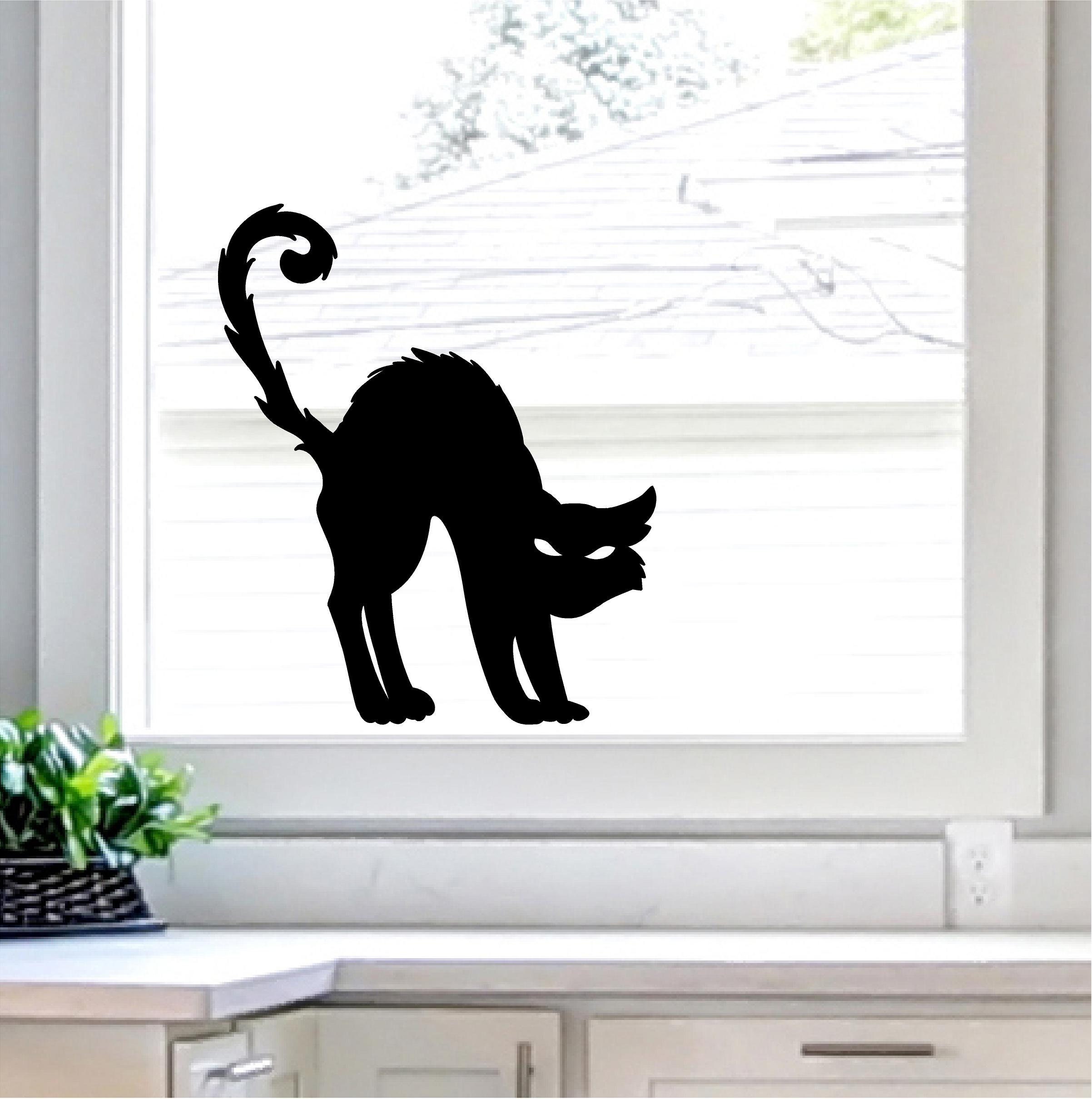 Black Cat (O) Silhouette Decal Sign Bats Halloween Holiday Vinyl ...