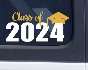 Class of 2024 with Graduation Cap School Colors Decal Stickers Removable Vinyl Wall Decals Car Decal Senior Graduate laptop