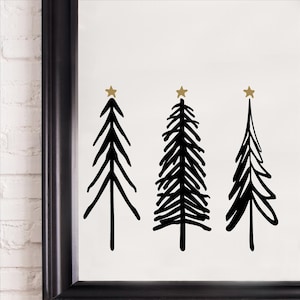 Three Christmas Trees with Stars decals Christmas Vinyl Wall winter Quote Sticker Saying