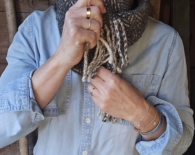 Warm Shetland black Handwoven Scarf