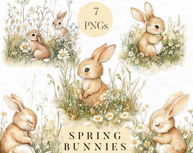 Watercolor Floral Bunny Clipart, Spring Nursery Decor (40 PNG) - Etsy ...