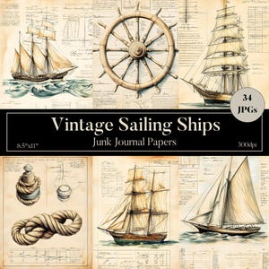 Vintage Segelschiff Junk Journal, Nautische Ephemera, bedruckbare Seiten, Ocean Adventure Scrapbook Zubehör, kommerzielle Nutzung