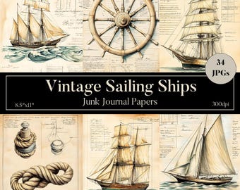 Vintage Sailing Ship Junk Journal, Nautical Ephemera, Printable Pages, Ocean Adventure Scrapbook Supplies, Commercial Use