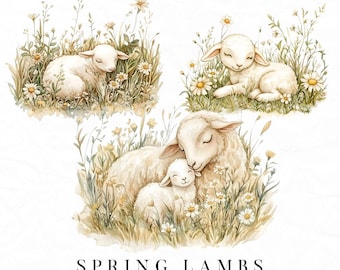 Spring Lamb Clipart, Cute Lamb PNG, Spring Animals Clipart Pack, Farm Animals PNG, Commercial Use, Digital Download, Nursery Clipart