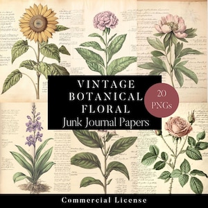 20 articles de journal botanique floral indésirable, journal scientifique indésirable, journal indésirable Steampunk, scrapbooking vintage, papiers floraux imprimables