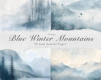 Winter Mountains Junk Journal Kit, Digital Ephemera for Nature Lovers, Blue Winter Scrapbook Pages, Nature Ephemera, Winter Ephemera